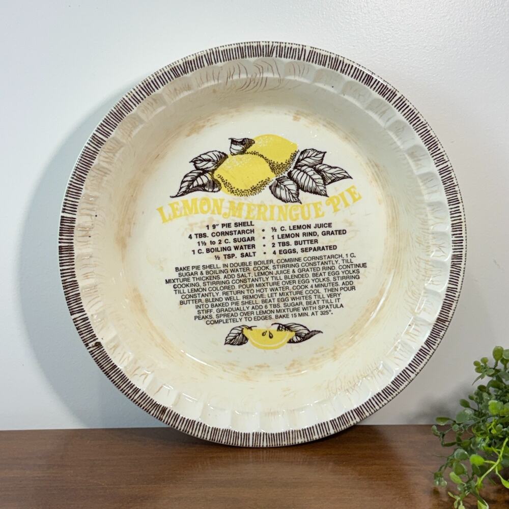 Vintage Lemon Meringue Pie Recipe Plate 11” Royal China Crazing